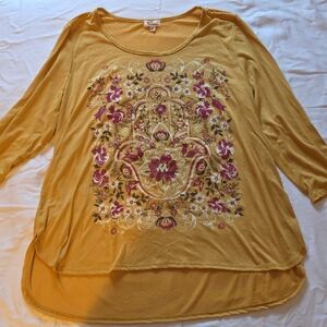 Madison & Berkeley Mustard Floral Long Sleeve Top